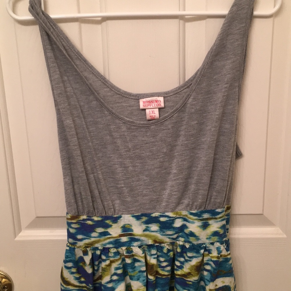 Grey and Green/Blue Print Block Dress